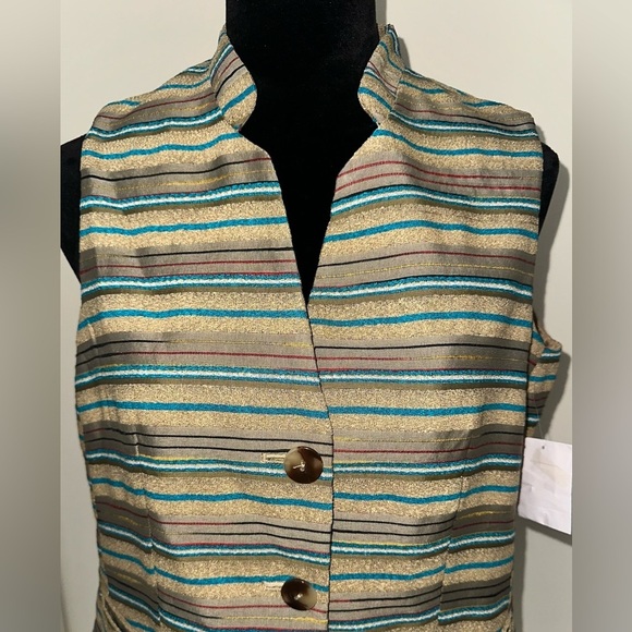 Evan Picone Long Multicolored Striped Button up Lined W/Pockets Vest -Sz 8 -NWOT - Picture 2 of 5